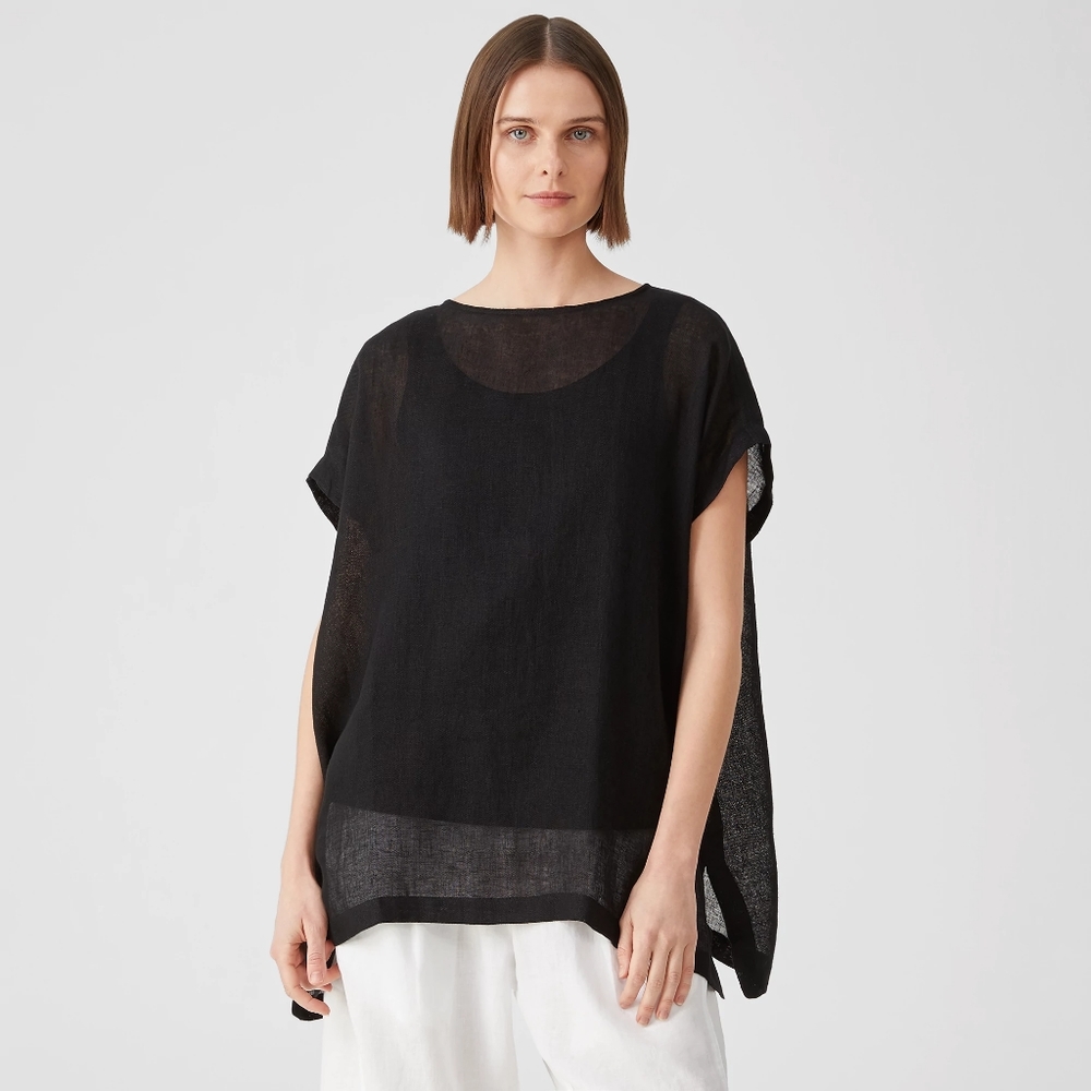 Eileen Fisher; Organic Linen Gauze Caftan Top Short Blouse